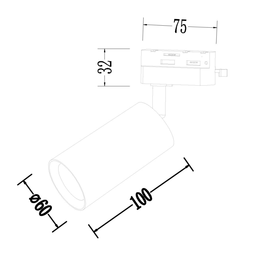 Spotlight for 1-phase rail system PIPE 1xGU10/10W/230V black
