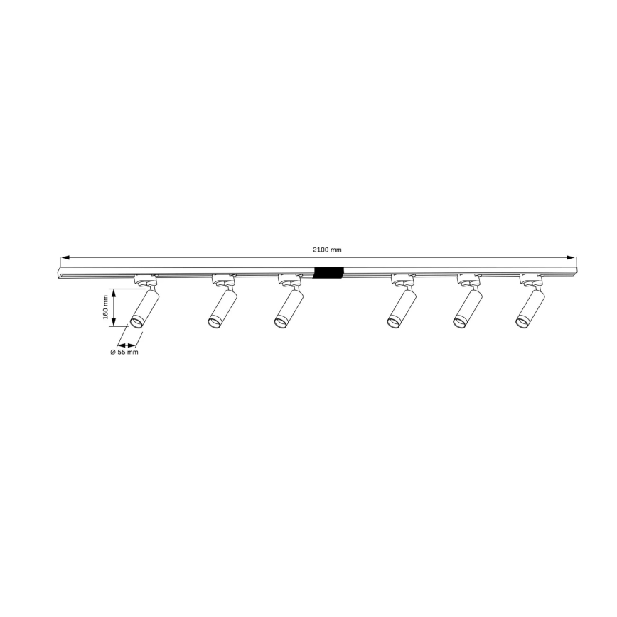 Spotlight for rail system FADO 6xGU10/10W/230V + 2x1 m rail system white