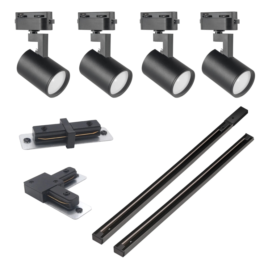 Spotlight for rail system LYNX 4xGU10/10W/230V + 2 x 75 cm rail system black
