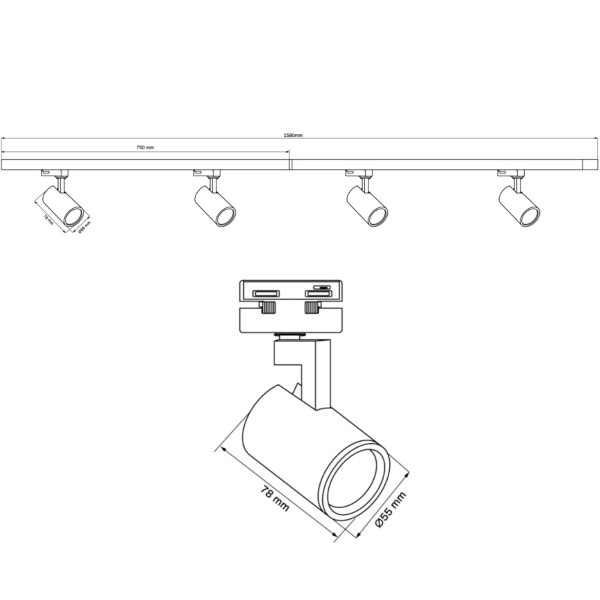 Spotlight for rail system LYNX 4xGU10/10W/230V + 2 x 75 cm rail system white