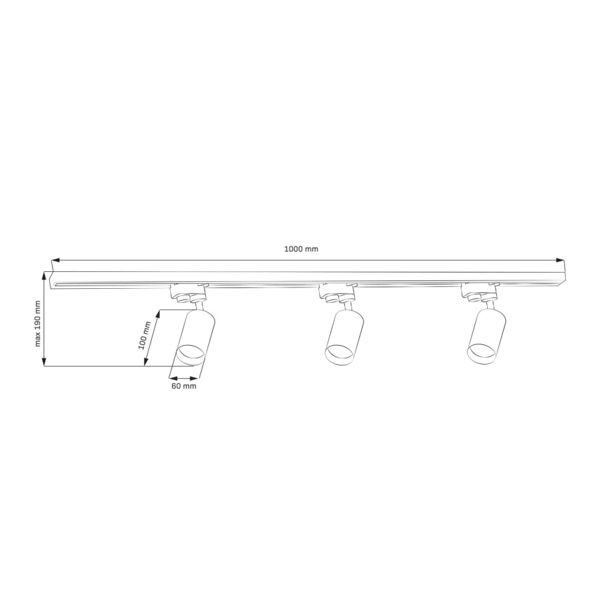 Spotlight for rail system MARIBEL 3xGU10/10W/230V +1 m rail system gold