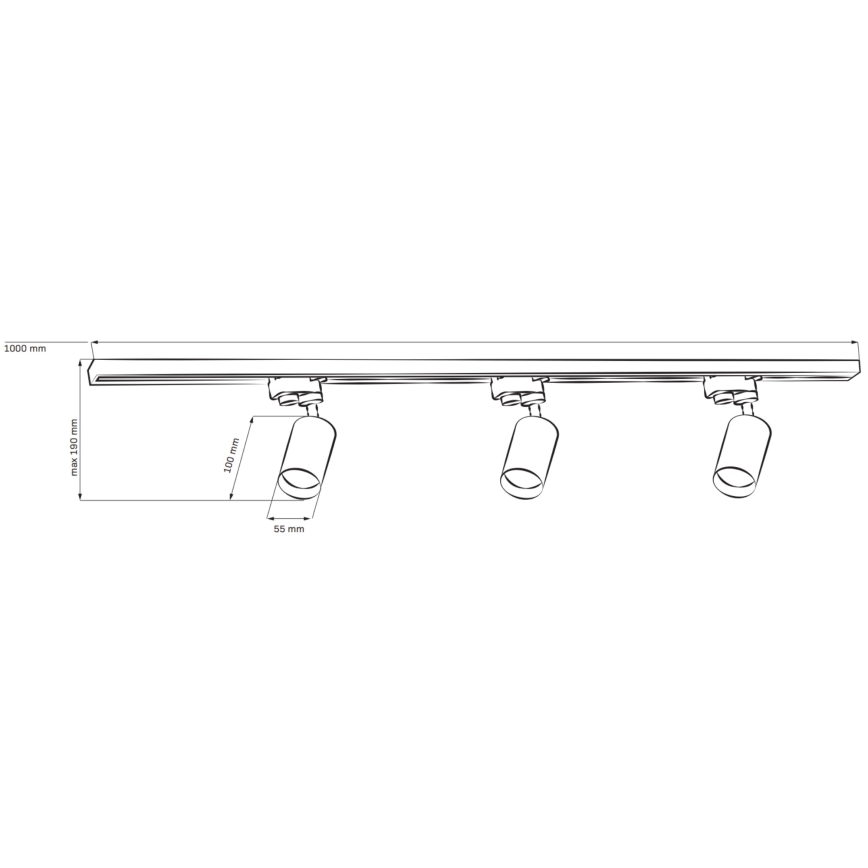 Spotlight for rail system PARIS 3xGU10/10W/230V + 1 m rail system black