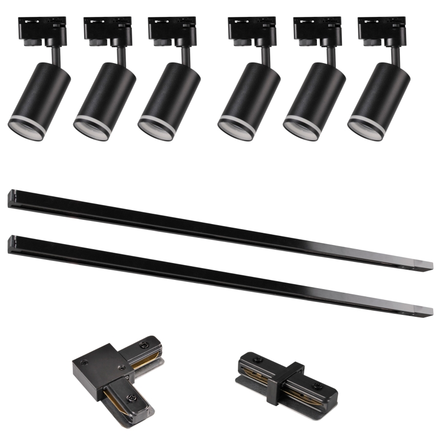 Spotlight for rail system PARIS 6xGU10/10W/230V + 2x1 m rail system black