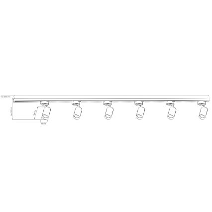 Spotlight for rail system PARIS 6xGU10/10W/230V + 2x1 m rail system black