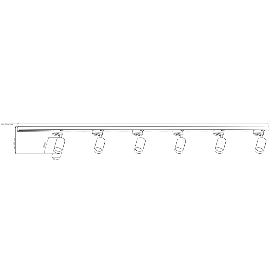 Spotlight for rail system PARIS 6xGU10/10W/230V + 2x1 m rail system black