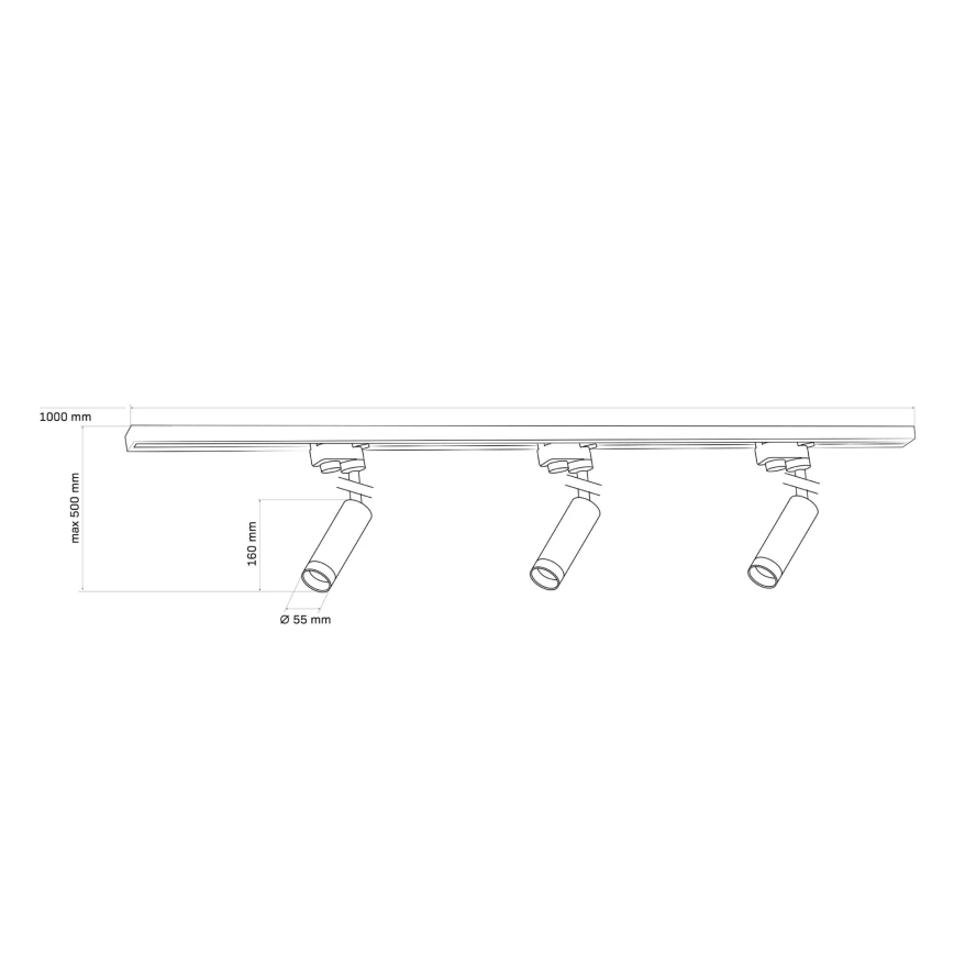 Spotlight for rail system PORTO 3xGU10/10W/230V + 1 m rail system black