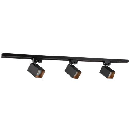 Spotlight for rail system SQUARE 3xGU10/10W/230V + 1 m rail system black