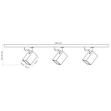 Spotlight for rail system SQUARE 3xGU10/10W/230V + 1 m rail system black