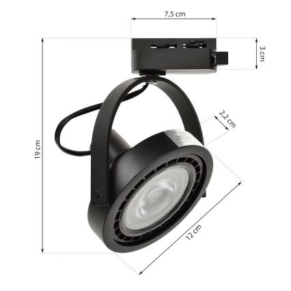 Spotlight for track system LUGAR 1xAR111 LUGAR 1xAR111 - GU10/25W/230V
