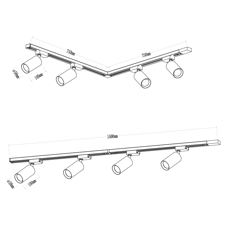 Spotlight in rail system PIPE 4xGU10/10W/230V white
