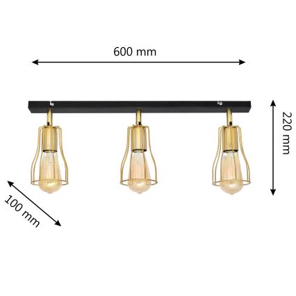Spotlight TUBE 3xE27/15W/230V gold/black