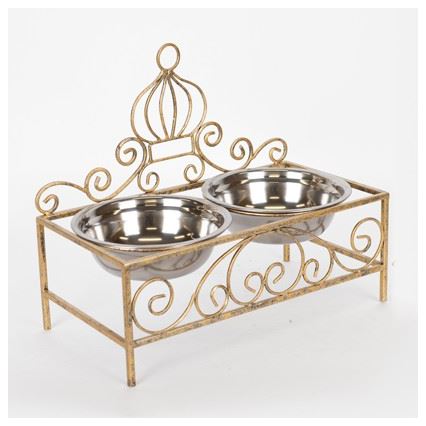 Stand with two stainless steel bowls