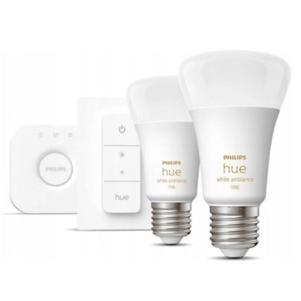 Philips Hue White Ambiance Starter Kit 2xE27/8W/230V + Hue Bridge and Dimmer Switch