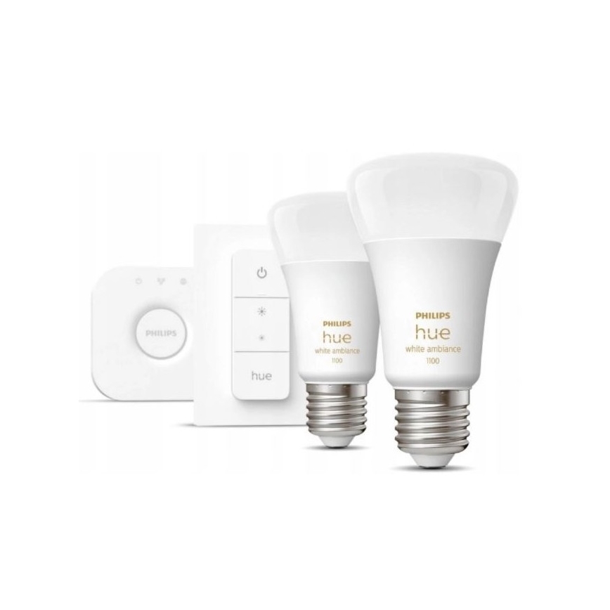 Philips Hue White Ambiance Starter Kit 2xE27/8W/230V + Hue Bridge and Dimmer Switch