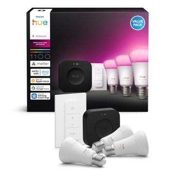 Starter kit Philips Hue White and Color Ambiance 3xE27/8,1W 1000-20000K + Hue Bridge and Dimmer Switch