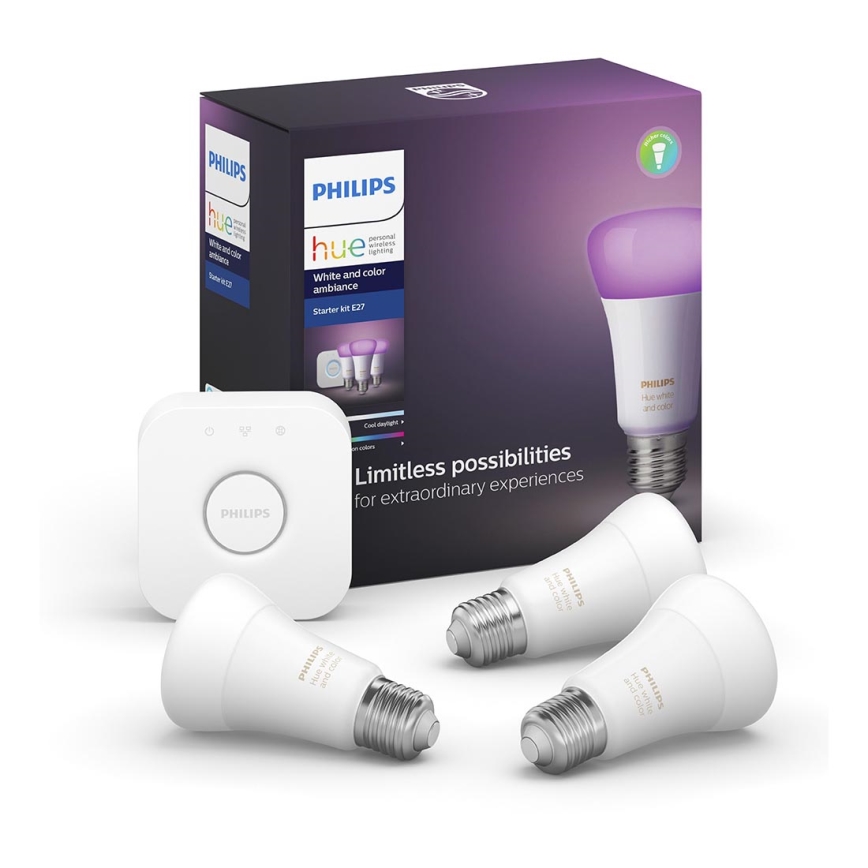 Starter kit Philips Hue WHITE AND COLOR AMBIANCE 3xE27/9,5W/230V 2000-6500K