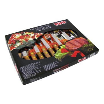 Steak cutlery set 12 pcs stainless steel/wood