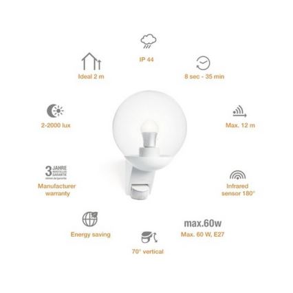 STEINEL 005917 - Outdoor wall light with sensor L585S 1xE27/60W white IP44