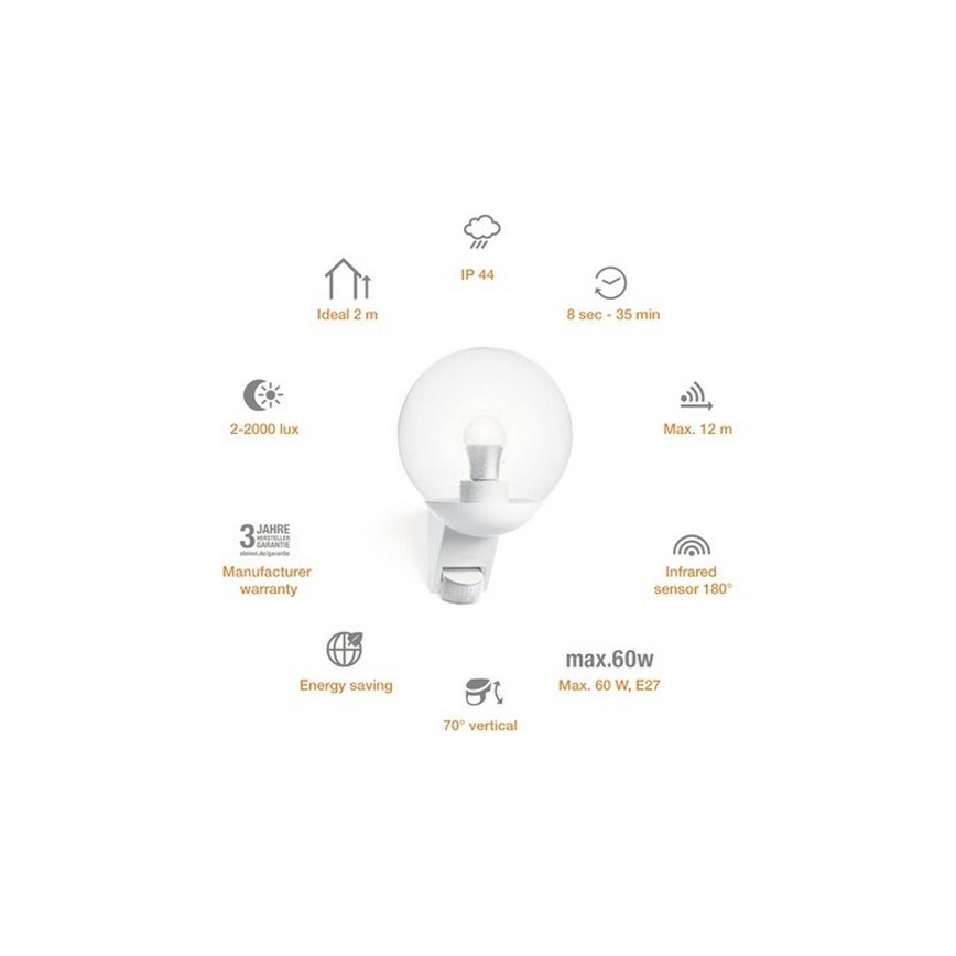 STEINEL 005917 - Outdoor wall light with sensor L585S 1xE27/60W white IP44