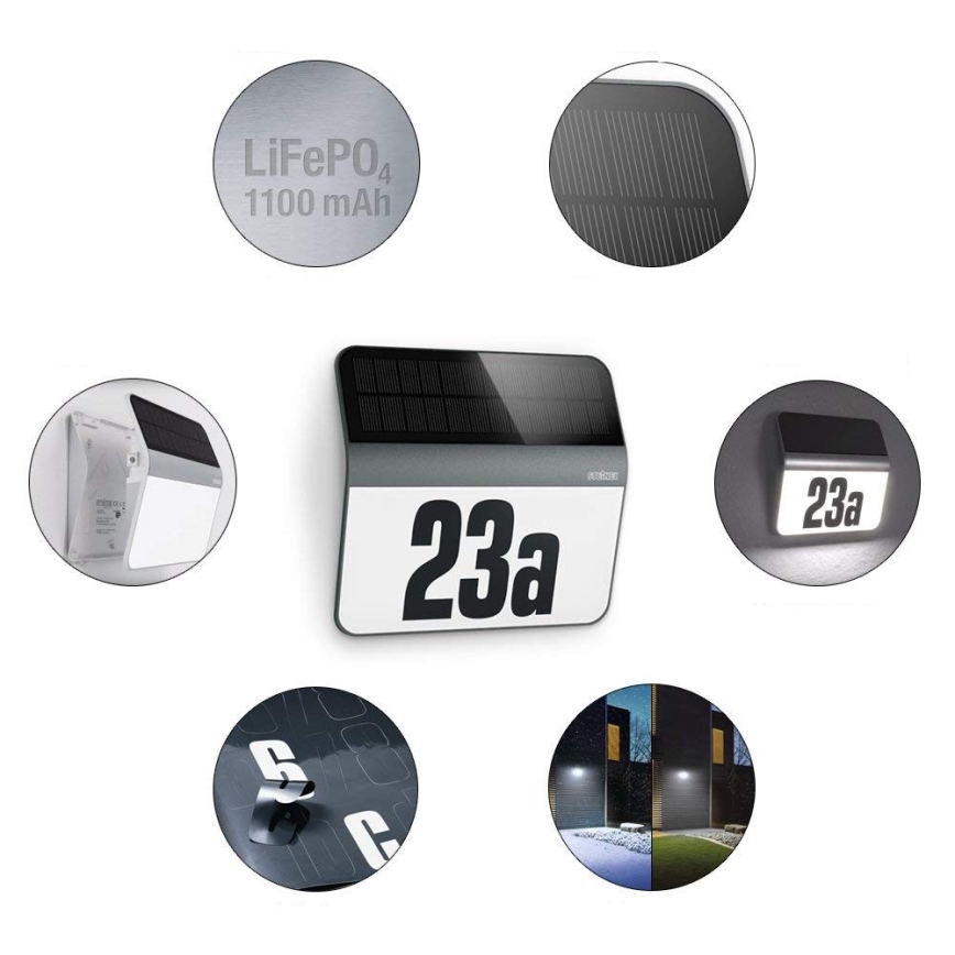 STEINEL 007140 - LED Solar house number XSolar LH-N LED/0,03W stainless steel IP44 2500 mAh