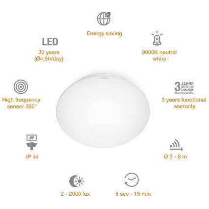 STEINEL 035105 - LED Bathroom light with sensor RS 16 LED G LED/9,5W/230V IP44