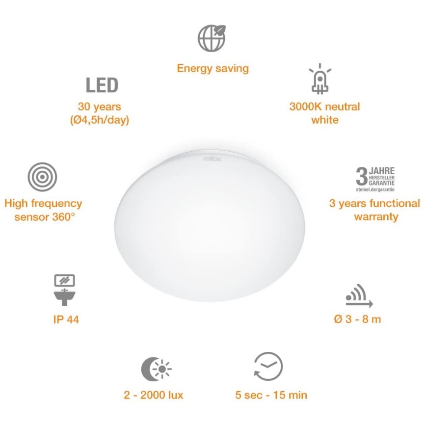 STEINEL 035105 - LED Bathroom light with sensor RS 16 LED G LED/9,5W/230V IP44