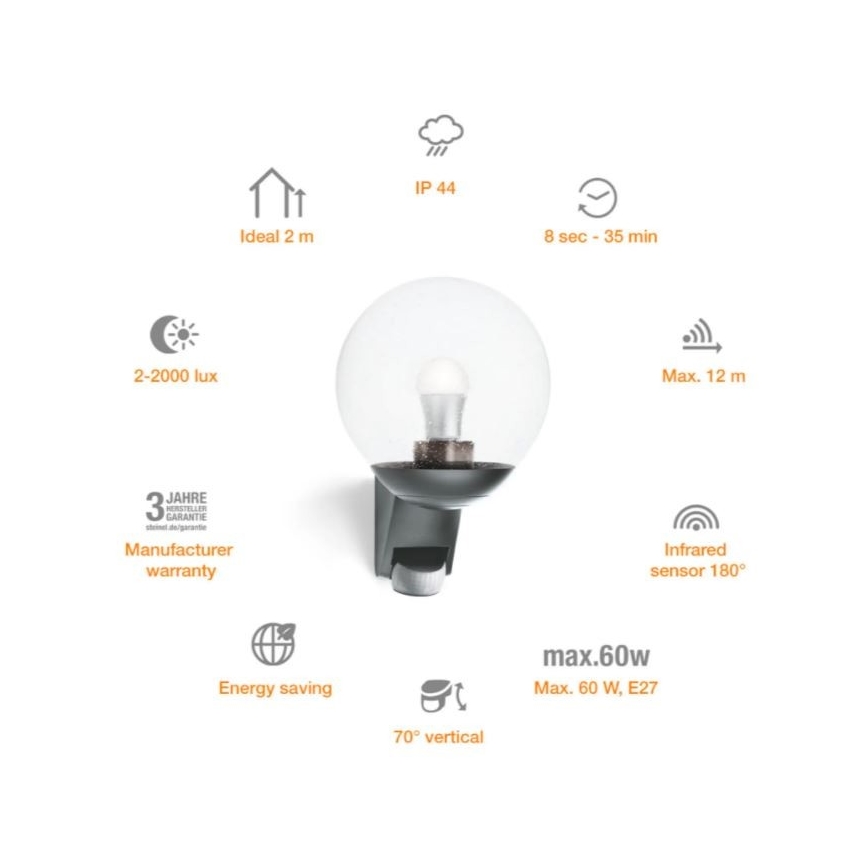 Steinel 035723 - Outdoor wall light with sensor L585S 1xE27/60W/230V IP44