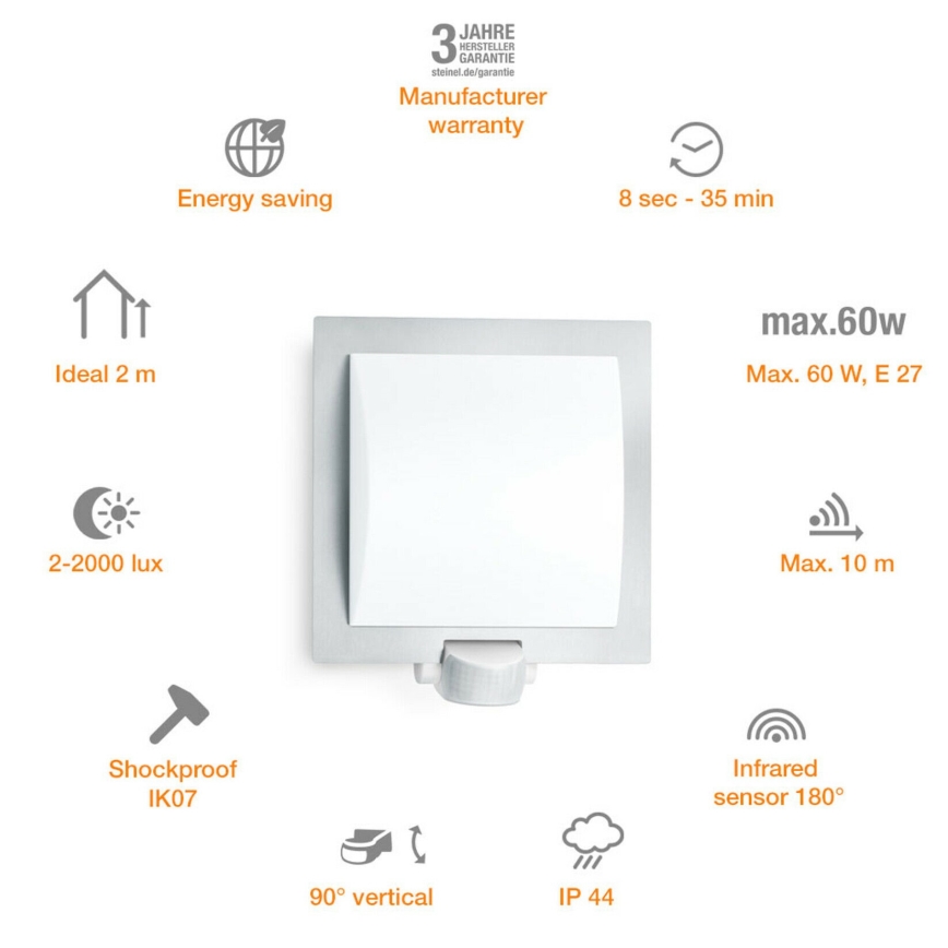 Steinel 566814 – Outdoor Wall Sensor Light 1×E27/60W/240V L 20 S IP44