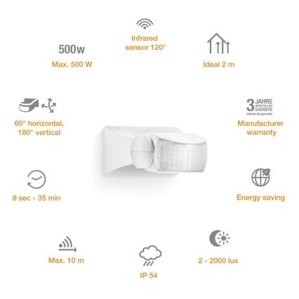 STEINEL 600310 – Infrared Motion Detector IS-1 White IP54