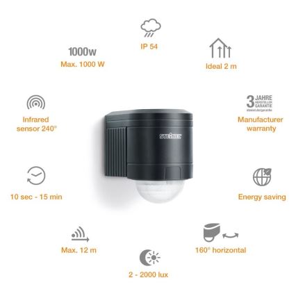 STEINEL 602710 - Outdoor infra-red wall sensor IS240 anthracite IP54