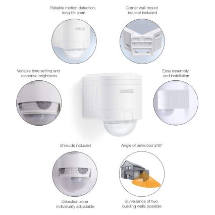 STEINEL 602819 - Outdoor infra-red wall sensor IS240 white IP54