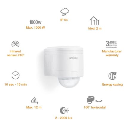 STEINEL 602819 - Outdoor infra-red wall sensor IS240 white IP54