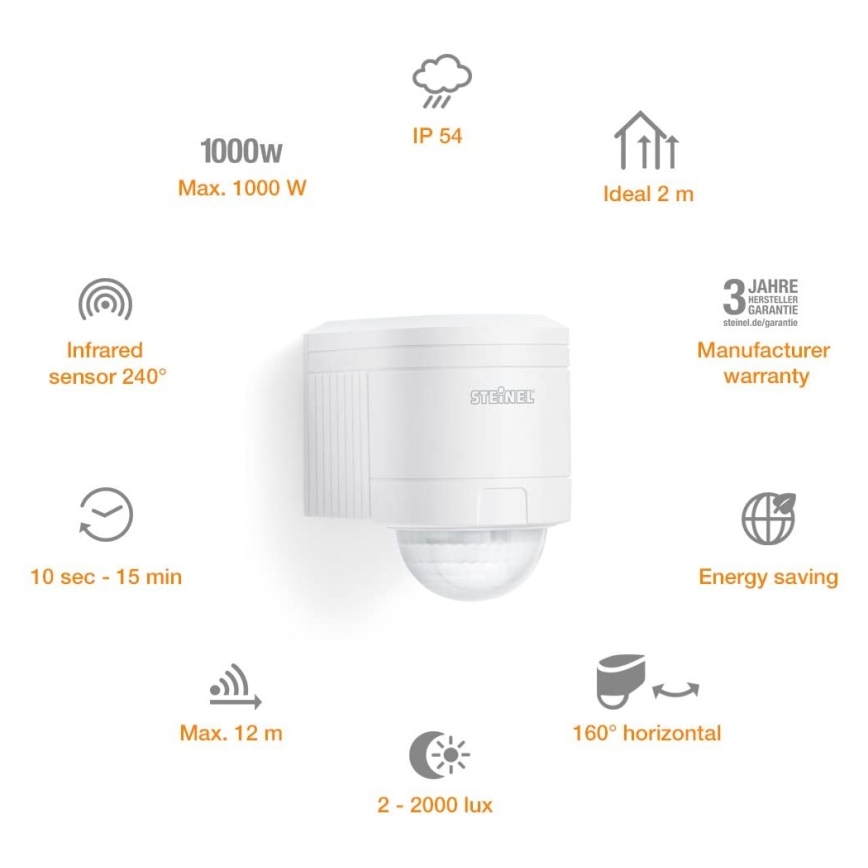 STEINEL 602819 - Outdoor infra-red wall sensor IS240 white IP54