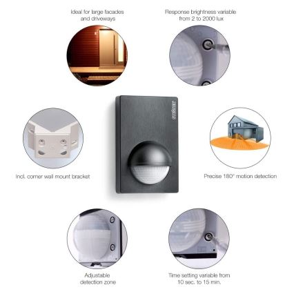 STEINEL 603113 - Outdoor motion sensor IS 180-2 black IP54
