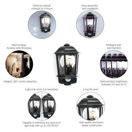 Steinel 644413 - Outdoor sensor wall light L 190 S 1xE27/100W/230V IP44