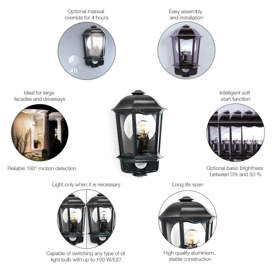 Steinel 644413 - Outdoor sensor wall light L 190 S 1xE27/100W/230V IP44