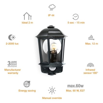 Steinel 644413 - Outdoor sensor wall light L 190 S 1xE27/100W/230V IP44