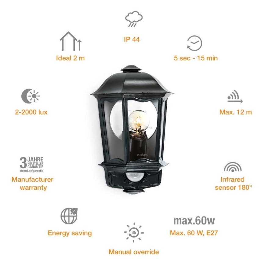 Steinel 644413 - Outdoor sensor wall light L 190 S 1xE27/100W/230V IP44