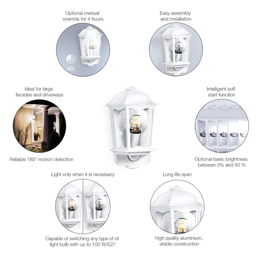 Steinel 644512 - Outdoor wall light with sensor L 190 S 1xE27/100W/230V IP44