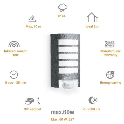 STEINEL 657819 - Outdoor light with sensor L12 1xE27/60W/230V IP44