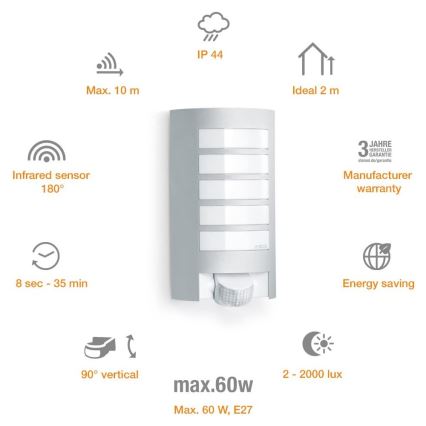 Steinel 657918 - Outdoor light with sensor L12S 1xE27/60W/230V IP44