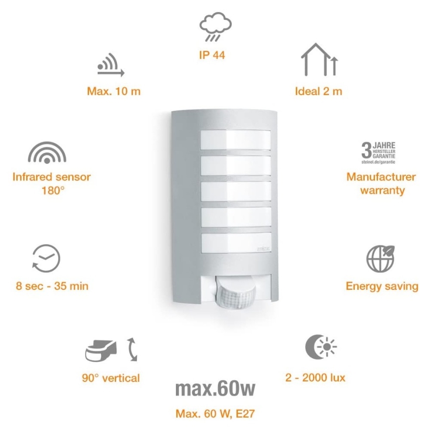 Steinel 657918 - Outdoor light with sensor L12S 1xE27/60W/230V IP44