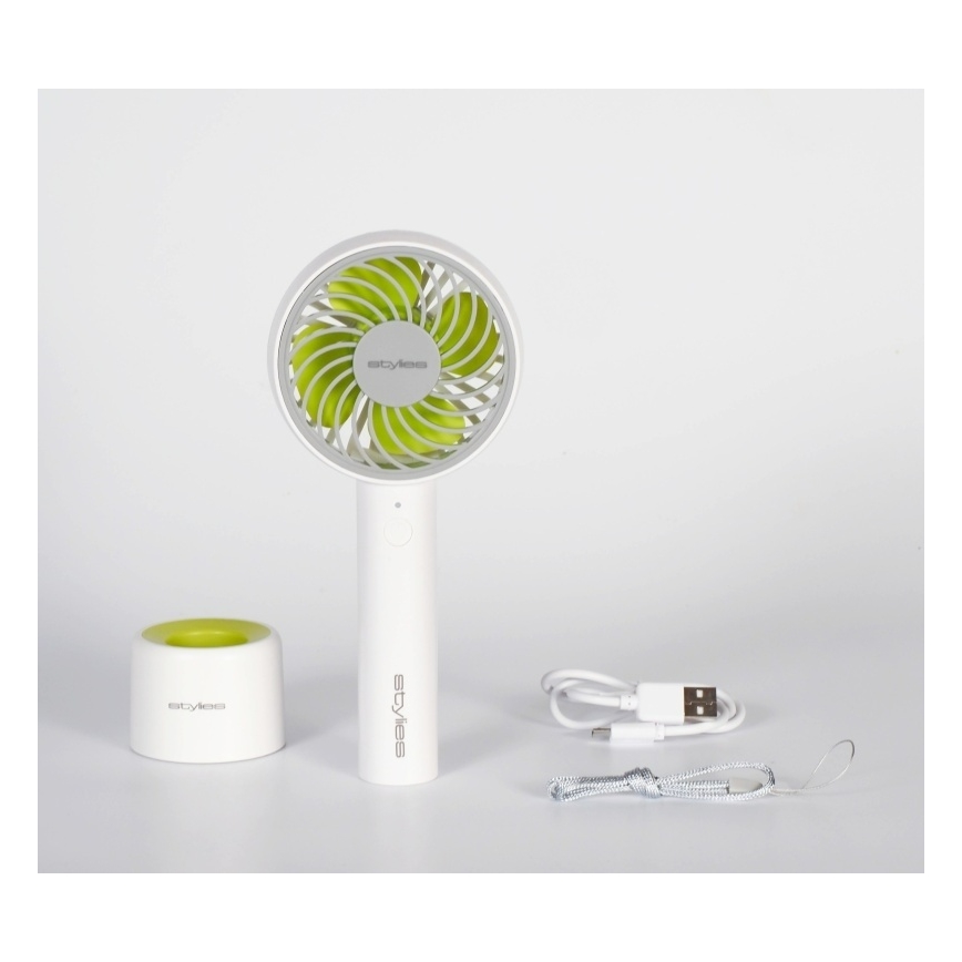 Stylies - Rechargeable handheld fan LACERTA 4W/5V 2500 mAh white