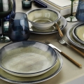 Stylish 26-piece porcelain dinner set in blue and brown