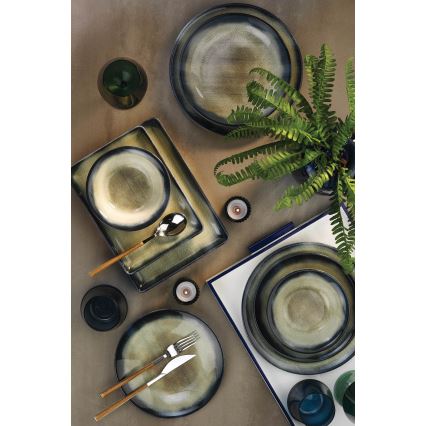 Stylish 26-piece porcelain dinner set in blue and brown