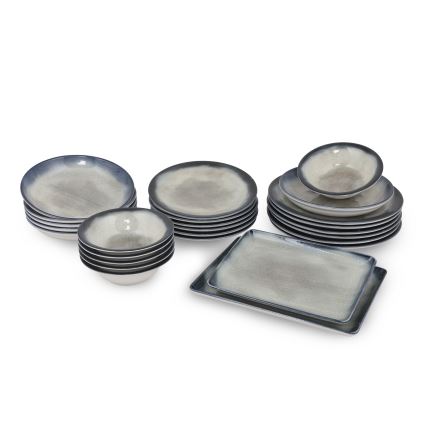 Stylish 26-piece porcelain dinner set in blue and brown