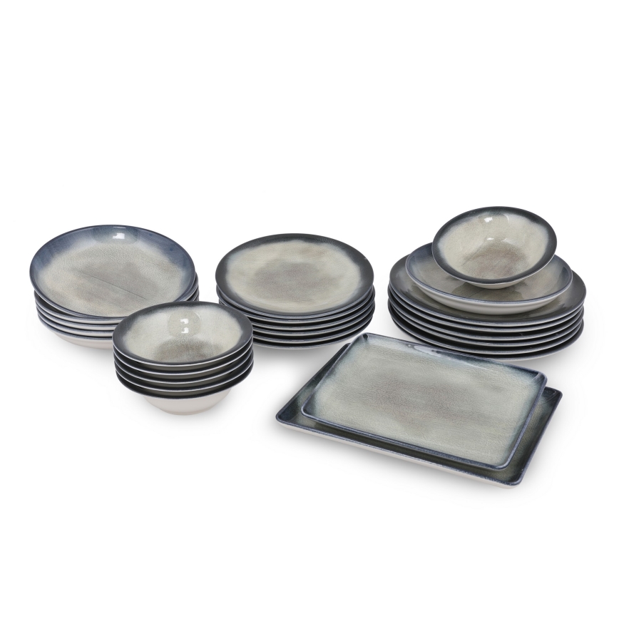 Stylish 26-piece porcelain dinner set in blue and brown