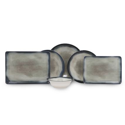 Stylish 26-piece porcelain dinner set in blue and brown