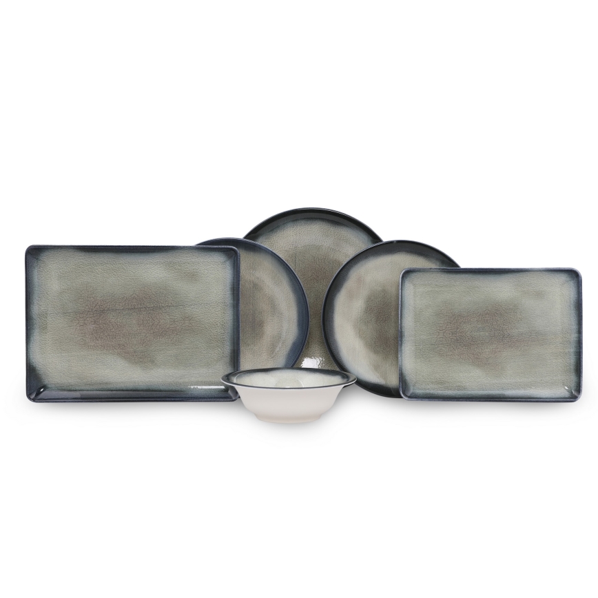 Stylish 26-piece porcelain dinner set in blue and brown