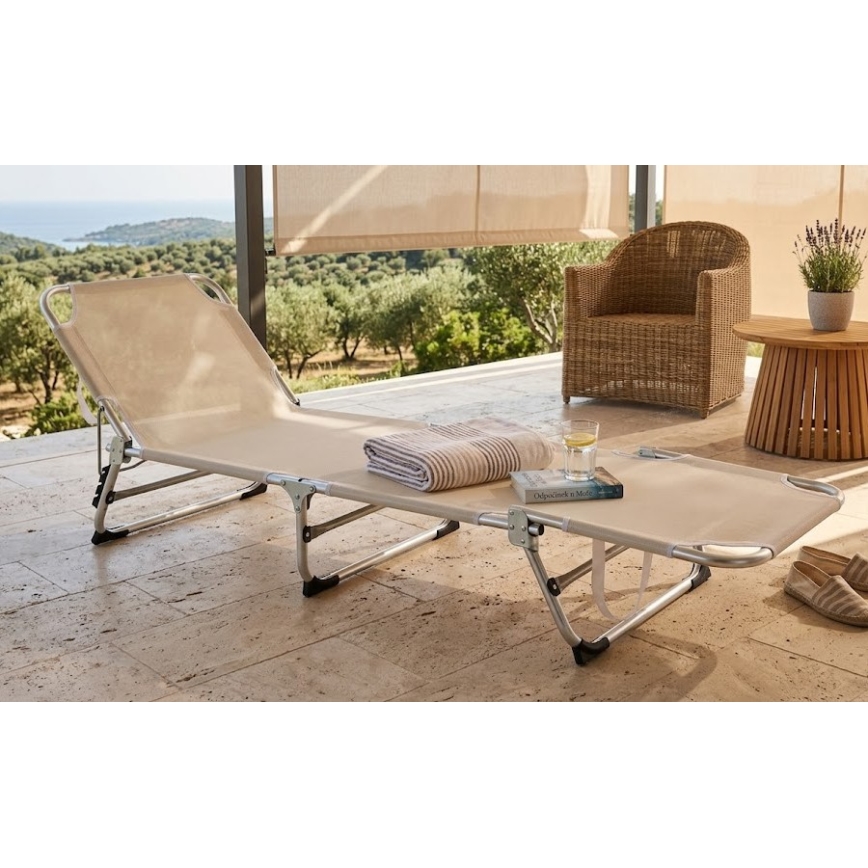 SUNO Folding Adjustable Sun Lounger 56x190 cm Cream